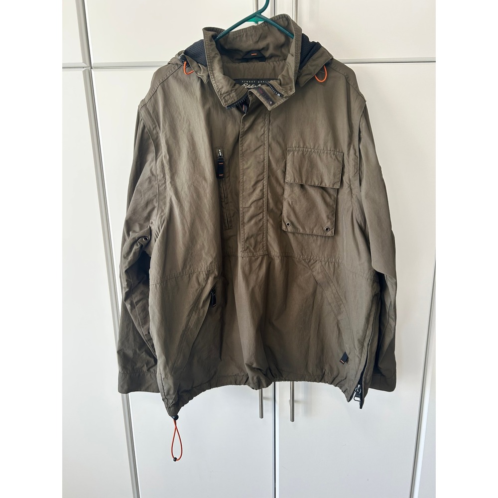 Eddie Bauer Mens XL Olive Green Anorak Jacket Hooded Half Zip‎ Windbreaker